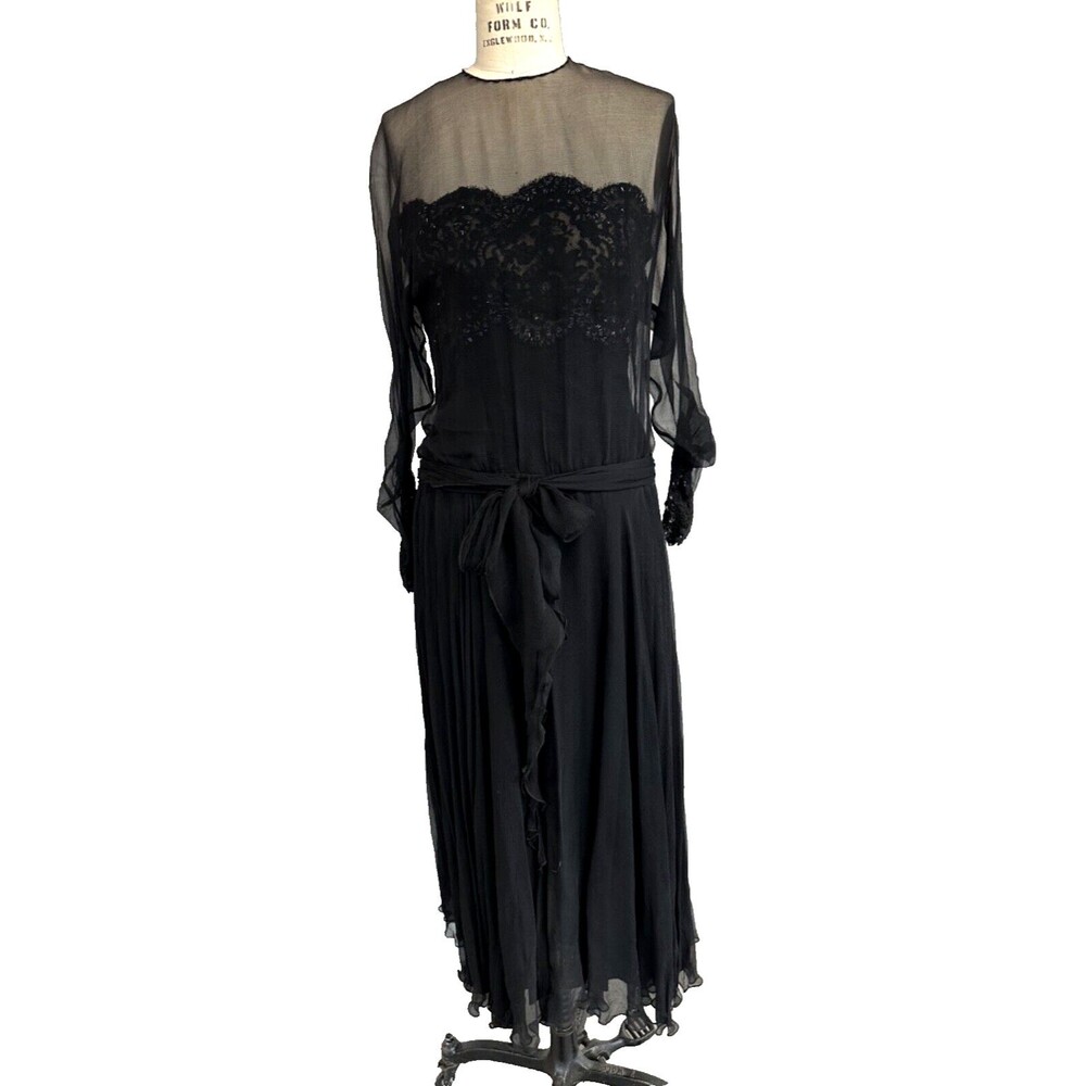 VTG Custom Made Silk Chiffon Strapless Gown – Beaded Lace & Sequin Detail